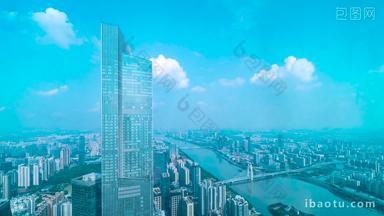 广州东塔猎德大桥天空白云延时固定延时摄影